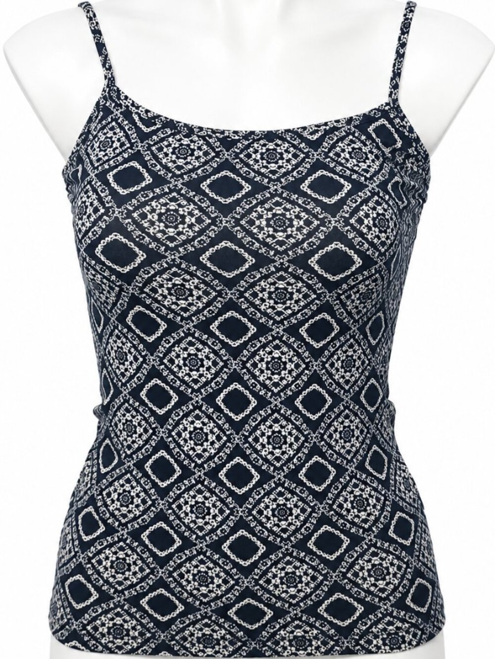 New Medium Womens Black White Geometric Print Spaghetti Strap Camisole Tank Top